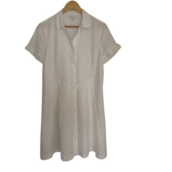 J. Jill Love Linen White Short Sleeve Button Front Shirt Dress Size Small - Picture 1 of 4